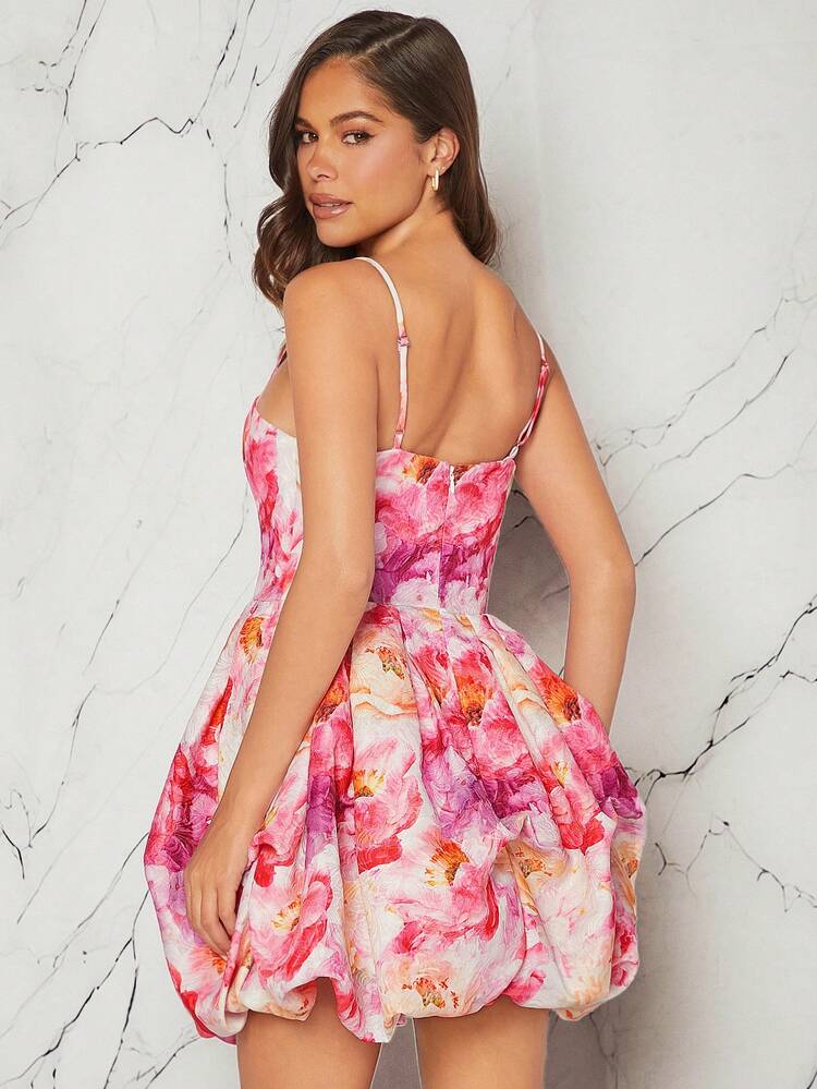 3D Floral Bubble Hem Fashion Elegant Cami Dress
