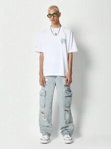 SUMWON Flare Fit Distressed Cargo Jean - Blue - View 3