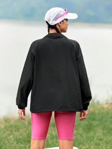In My Nature Chaqueta deportiva sólida y sencilla de color para mujer ideal para actividades al aire libre - Negro - Ver 7