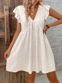 SHEIN Frenchy Women's Solid Color Simple Daily V-Neck Dress Elegant Dress Summer