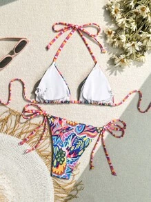 Zestiva Bộ bikini dây buộc cổ in hoa gợi cảm cho nữ đi nghỉ, in ngẫu nhiên - Nhiều màu - Xem 2