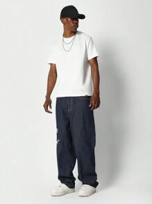 SUMWON Straight Fit Jean With Embroidery - Medium Wash - View 3