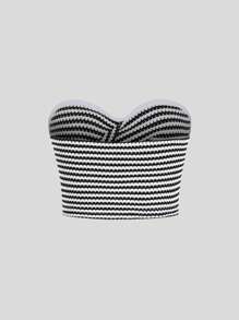 SHEIN Unity 女士夏季條紋扭結前綁帶短上衣 - 彩色 - 查看 2