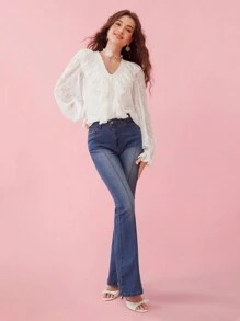 Enchnt Damska letnia wiosna elegancka wakacyjna haftowana zwykła siatkowa wzburzona romantyczna biała bluzka