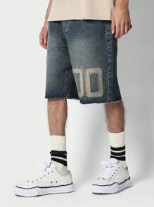 SUMWON Denim Short With Front Number Embroidery