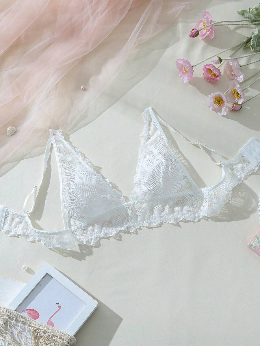 Lace V-Neck Wire-Free Breathable Comfortable Bra, Lingerie