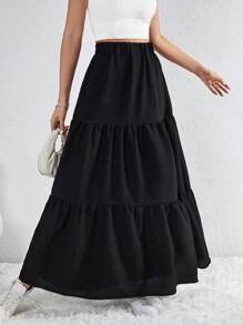 SHEIN Tall 女士纯色日常荷叶边下摆半身裙