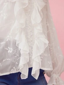 Enchnt Damska letnia wiosna elegancka wakacyjna haftowana zwykła siatkowa wzburzona romantyczna biała bluzka