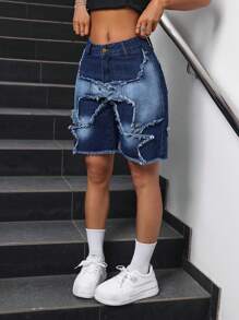 SHEIN PETITE Ladies' Casual Simple Style Denim Shorts