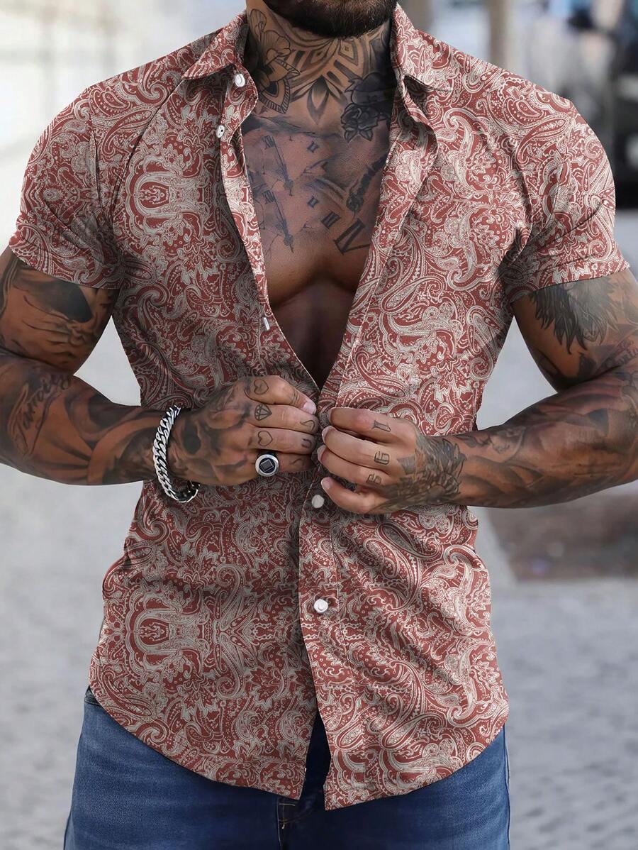 Manfinity LEGND Men's Short Sleeve Retro Paisley Allover Print Summer Shirt - Multicolor - View 1