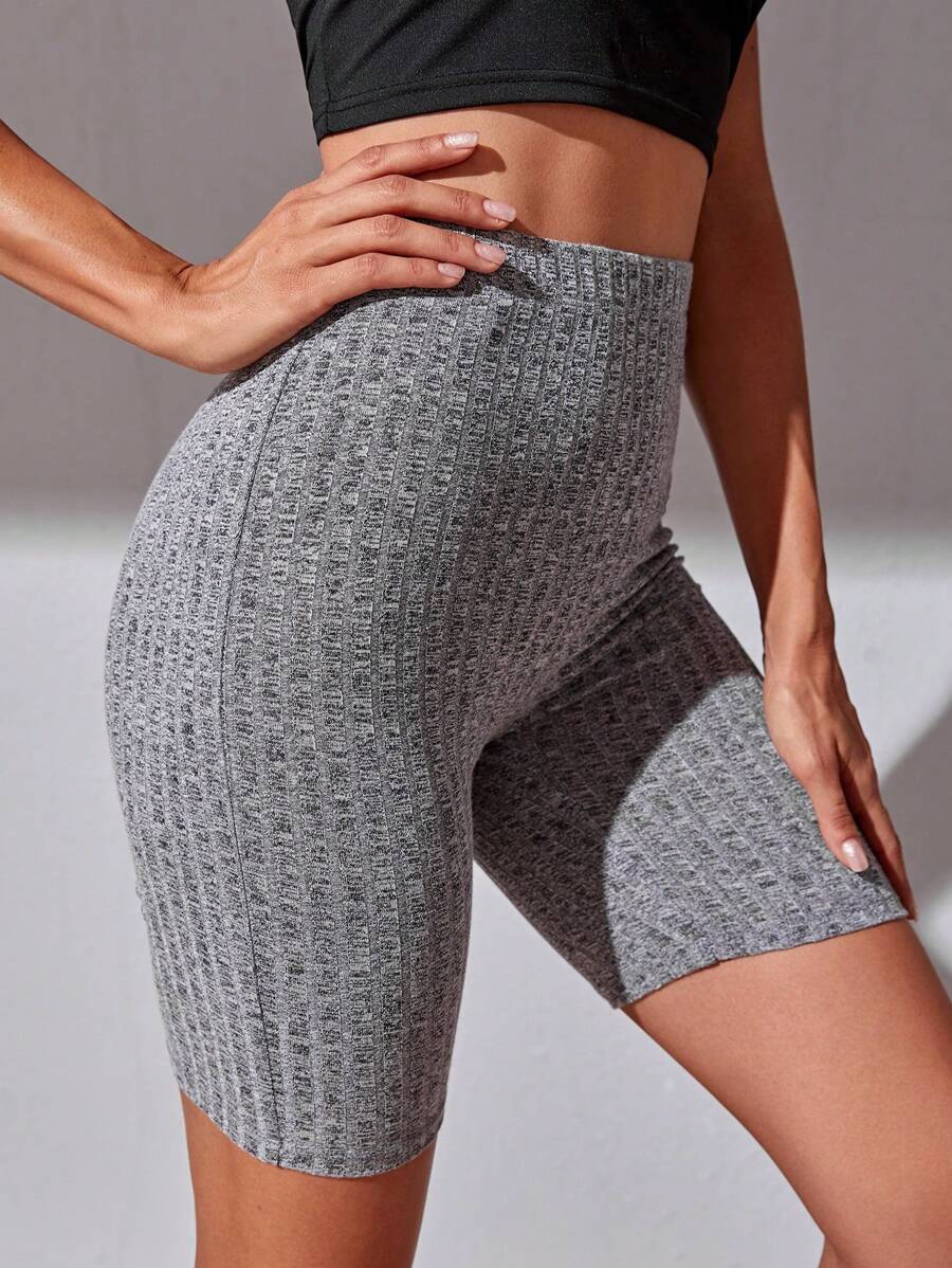 SHEIN EZwear High Waist Solid Cycling Shorts - Grey - View 1