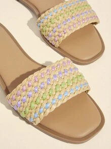 SHUZIA Sandalias planas de verano para mujer con punta abierta de colores - Beis - Ver 4