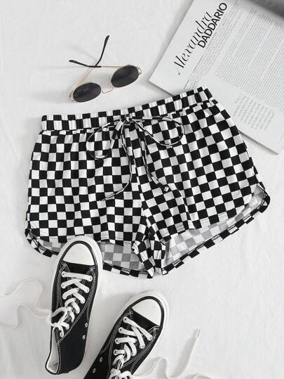 Short à carreaux avec nœud