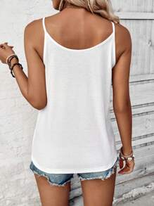 SHEIN LUNE 女士夏季純色重疊V領寬鬆休閒背心 - 白色 - 查看 2