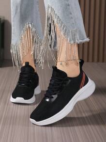 Women's Casual Comfortable Soft Sneakers With Shock Absorption, Breathable Mesh, And Strap For Running, Summer Daily Wear - Black - View 2