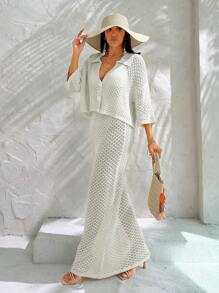 EURMUSE Women Shirt Blouse And Skirt Two Piece Outfit Cover Up Set For Summer Beach Vacation - White - View 5