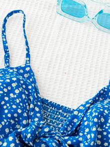 Soleia WYWH Vacation Women's Summer Leisure Countryside Holiday Picnic Blue Fragmented Flower Chest Strap Tank Top