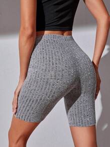 SHEIN EZwear High Waist Solid Cycling Shorts - Grey - View 2
