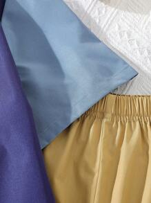 Teen Boy Color-Block Short Sleeve Top And Solid Color Shorts 2pcs Outfit