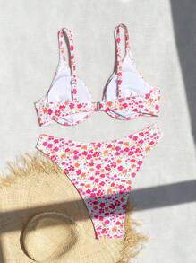 Swim Mod Strandurlaub Bikini Set in große Größe mit Ditsy Blumen Muster für Oberteil und Unterteil