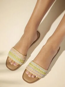 SHUZIA Sandalias planas de verano para mujer con punta abierta de colores - Beis - Ver 5