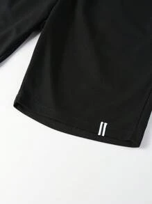 Manfinity Homme Men Stylish Solid Color Short Sleeve Polo Shirt And Shorts Set - Black and White - View 4