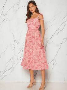 夏季花卉贴花系带吊带连衣裙 - 紫色 - 查看 3