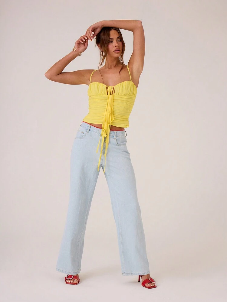 Multi Tie Ruched Up Top Vacation Spring Summer Festival Holiday