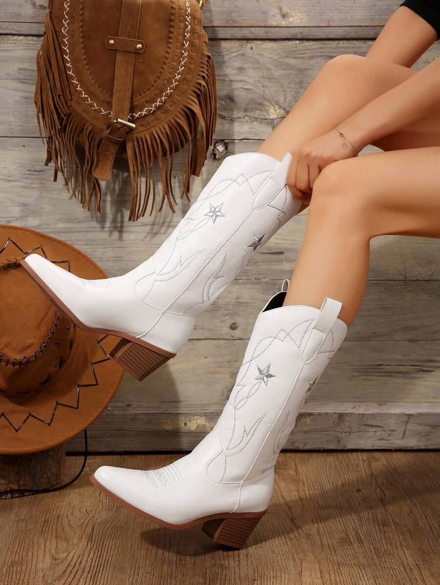 完美搭配白色连衣裙女士细高跟时尚搭配牛仔高跟鞋封闭式鞋头防水厚底晚会银色凉鞋 - 白色 - 查看 1