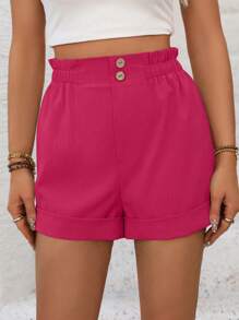 Breezaya Shorts versátiles para mujer con encaje en la cintura alta y un unicolor de moda