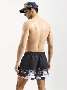 Surfspeed Pantalones cortos de playa sueltos para hombre con cintura ajustable con cordón y estampado de la estatua de la libertad