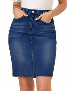 Gonna in denim casual slim fit da donna, estiva - Blu lavato scuro - Visualizzare 3