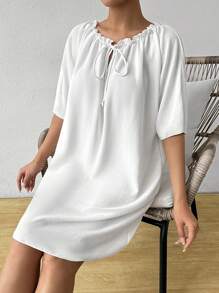 SHEIN Swim 夏季女士纯色简约日常帽袖罩衫带耳饰 - 白色 - 查看 5