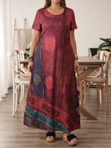 EMERY ROSE Plus Size Summer Printed Dress, Vintage Long Dress - Multicolor - View 3