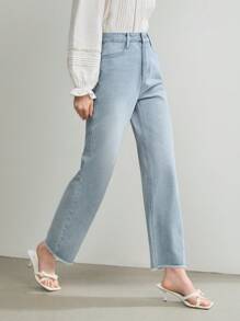 MOTF STUDIO SOLID RAW EDGE STRAIGHT LEG JEANS