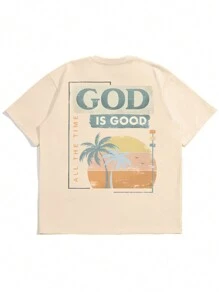 Camiseta de manga corta casual con estampado de palmeras para hombre