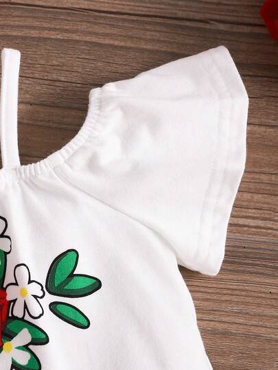 Baby Girl Cute Knitted Floral Pattern Tank Top, Geometric Pattern Shorts And Hairband Set