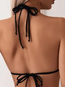 Swim Basics Ladies' Solid Color Halter Neck Strap Sexy Bikini Set For Vacation,Summer Beach