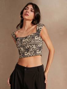 Anewsta Débardeur à imprimé léopard sexy pour femmes, ajusté et léger pour l'été - Multicolore - Voir 3