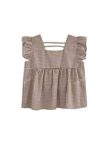 Casual Summer Gingham Check Ruffle Hem Shirt