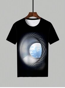 Herren Große Größen Lässig T-Shirt mit Himmel Muster und Rundhalsausschnitt, Kurzarm