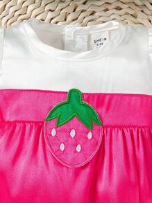 SHEIN Newborn Baby Girls' Strawberry Embroidered Romper With Hat And Bag Set, Cute And Comfortable For Spring/Summer Parties - Hot Pink - View 6