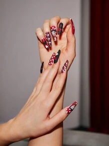 Betty Boop | ROMWE Cartoon Portrait Polka Dot Heart Pattern Press On Nails - Multicolor - View 4