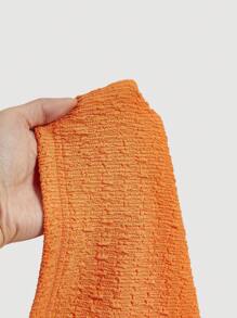 SHEIN MOD Plus Size Vacation Style Beaded Halter Neck Slim Fit Crop Textured Tank Top - Orange - View 5