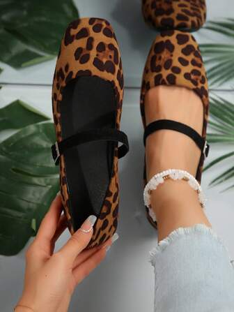 Zapatos planos de mujer con estampado de leopardo marrón, cómodos para otoño/invierno y primavera/verano