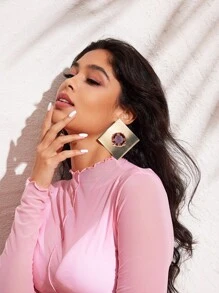 SHEIN X SAMADHI SHEIN BAE 1 par de brincos de tacha simples de metal e strass adequados para uso diário