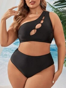 SHEIN Swim Curve Ensemble bikini d'été grande taille à épaule dénudée, à la mode, simple et creux pour femme sur la plage