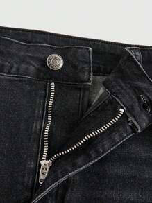 ROMWE Grunge Punk Y2K Vintage 2000s Cross & Wing Design Rhinestone Embellished Bodycon Mini Denim Skirt With Pockets For Women, School - Black - View 4