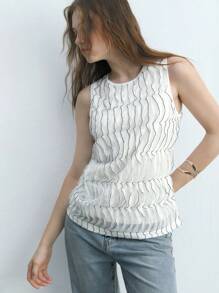 Maija White French Style Women's Casual Loose Tank Top With Multiple Layers And Frill Trim For Summer - Black - View 9