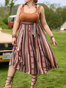 Dreamara WYWH Plus Size Váy chữ A chắp vá dành cho kỳ nghỉ - Nhiều màu - Xem 5